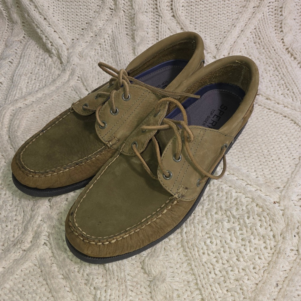 Sperry‎ Top-Sider Boat Shoes Army Green Leather Suede Mens 11 Excellent STS22942